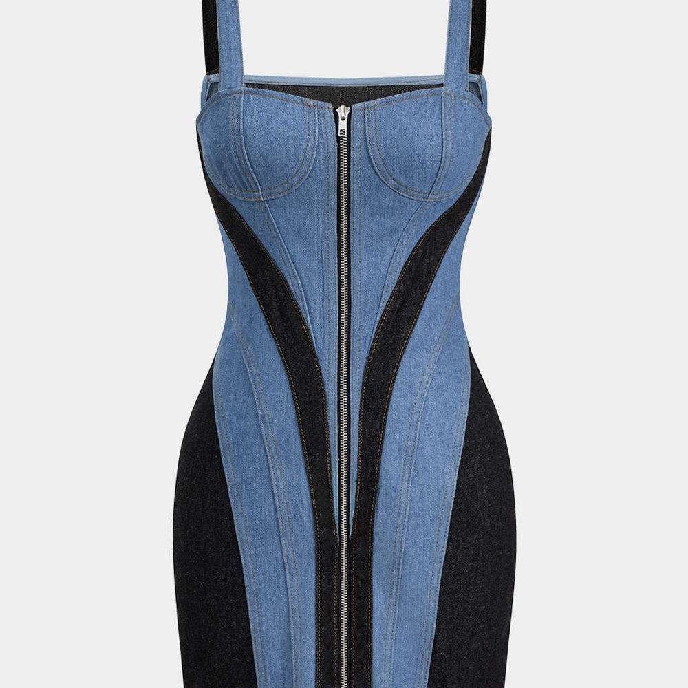 NWT Stylish Denim and Black Mini Dress